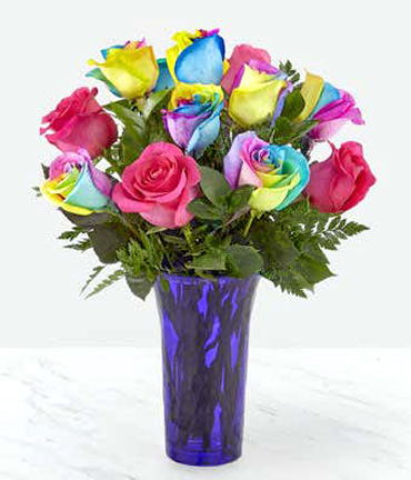 - Time to Celebrate Rainbow Roses with Vase